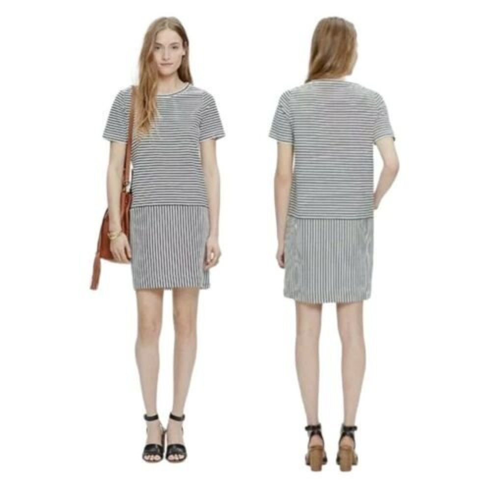 Madewell Striped Mini Dress Small S Nautical Blue White Short Sleeve Pocket